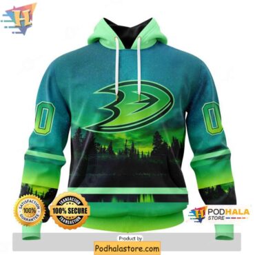 Anaheim Ducks 3D Hoodie Northern Lights Custom Design NHL Team Pride - Podhalastore