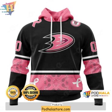 Anaheim Ducks 3D Hoodie Personalized Paisley Breast Cancer Awareness Apparel - Podhalastore