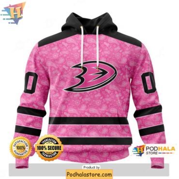 Anaheim Ducks 3D Hoodie Pink Design NHL Merch Breast Cancer Awareness - Podhalastore