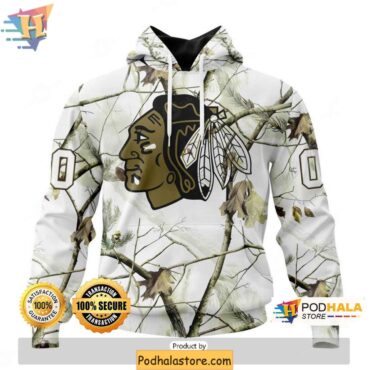 Chicago Blackhawks 3D Hoodie, Personalized Winter Hunting Camo Sweatshirt - Podhalastore