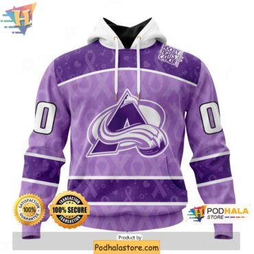 Colorado Avalanche 3D Hoodie, Lavender Personalized Cancer Awareness Apparel - Podhalastore
