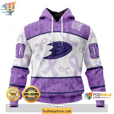 Custom Anaheim Ducks 3D Hoodie, Lavender Hockey Fights Cancer Ribbon Design - Podhalastore