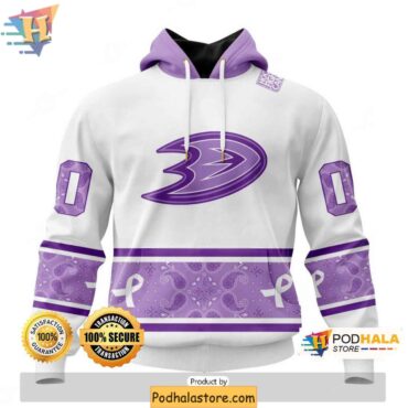 Custom Anaheim Ducks 3D Hoodie, NHL Lavender Cancer Awareness Apparel - Podhalastore