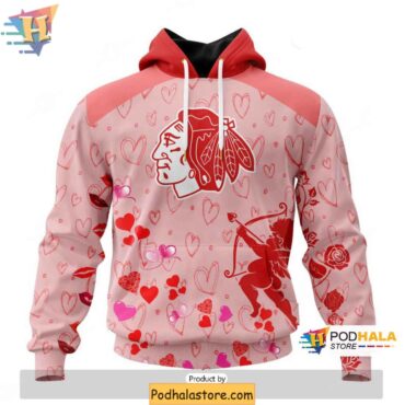 Custom Chicago Blackhawks 3D Hoodie, Romantic NHL Gift for Valentines Day - Podhalastore