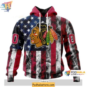 Custom Chicago Blackhawks 3D Hoodie with Patriotic Flag Design for Team Pride - Podhalastore