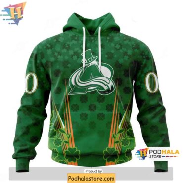 Custom Colorado Avalanche 3D Hoodie Shamrock Design for St Patricks Day Fans - Podhalastore