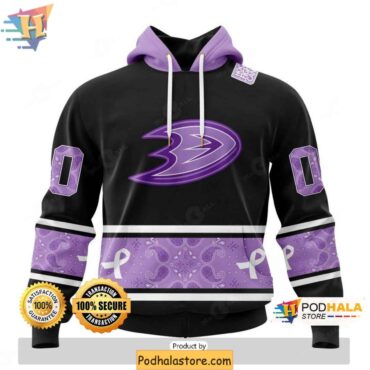 Custom Lavender Anaheim Ducks Hoodie 3D, NHL Merch for Hockey Fights Cancer - Podhalastore