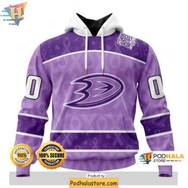 Customized Anaheim Ducks Hoodie 3D Lavender NHL Hockey Fight Cancer Gear - Podhalastore