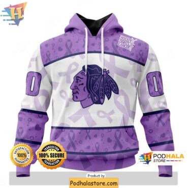 NHL Chicago Blackhawks Hoodie 3D, Lavender Ribbon Apparel for Cancer Support - Podhalastore