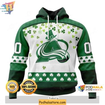 NHL Colorado Avalanche Hoodie 3D with Shamrock Design for St Patrick Day - Podhalastore