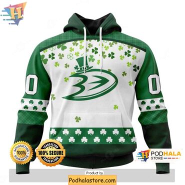 Personalized Anaheim Ducks 3D Hoodie Green Shamrock Design for St Patrick Day Festive Wear - Podhalastore