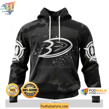Personalized Anaheim Ducks 3D Hoodie, Veterans Day Black Camo NHL Apparel - Podhalastore
