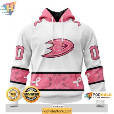 Personalized Anaheim Ducks Hoodie 3D Breast Cancer Ribbon Fan Gear - Podhalastore