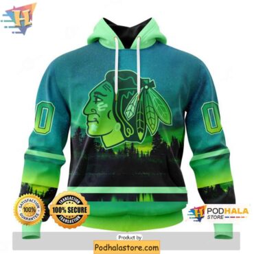 Personalized Chicago Blackhawks 3D Hoodie With Unique Northern Lights Design - Podhalastore