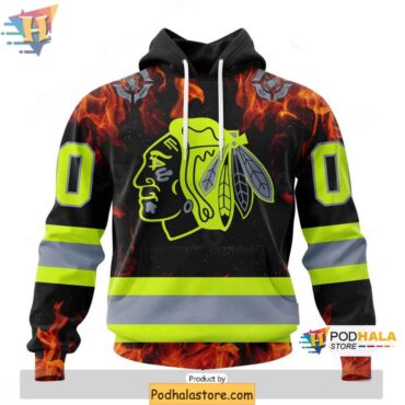 Personalized Chicago Blackhawks Hoodie, Firefighter Tribute Edition - Podhalastore