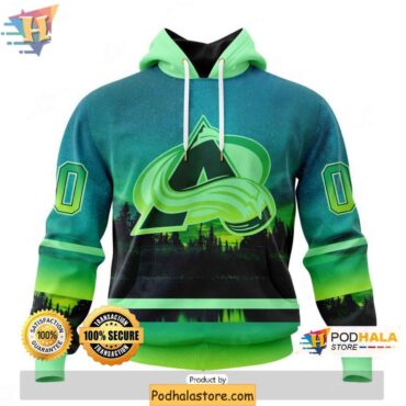 Personalized Colorado Avalanche 3D Hoodie with Northern Lights Design - Podhalastore